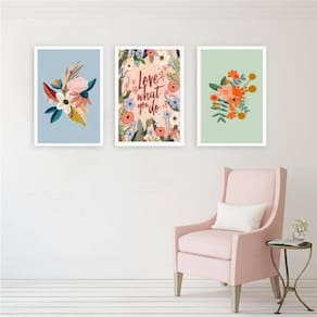 Kit 3 Quadros Florais Love What You Do 24X18Cm - Com Vidro