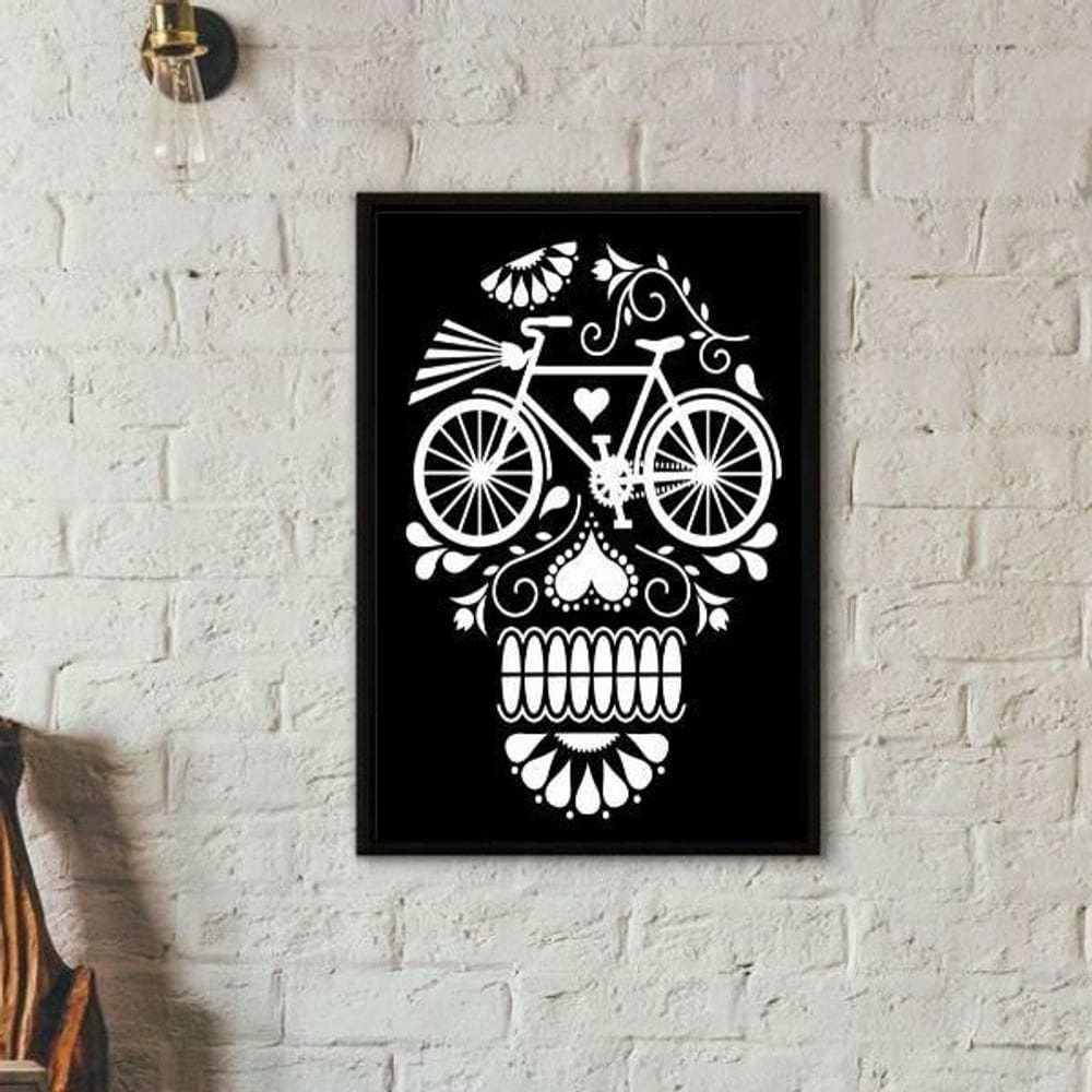Quadro Decorativo Caveira Bicicleta 45X34Cm Moldura Preta