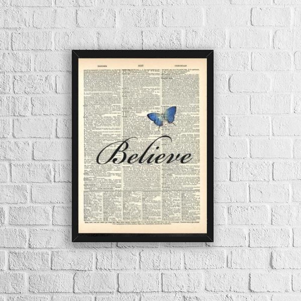 Quadro Borboleta Azul Believe 45x34cm - Vidro e Moldura
