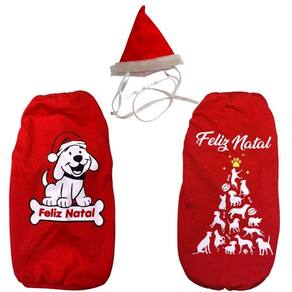 Kit 2 Camisetas E 1 Gorrinho De Natal Para Cães E Gatos Eg