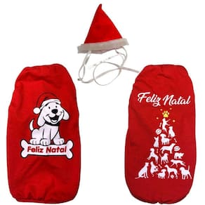 Kit 2 Camisetas E 1 Gorrinho De Natal Para Cães E Gatos Eg