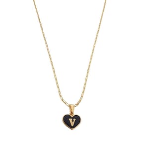 Colar Cartier 60Cm Coração Negro Letra V Banhado Ouro 18K