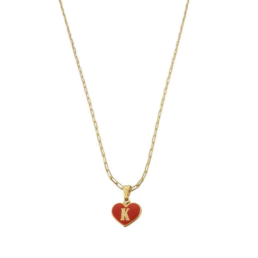Colar Cartier 50Cm Coração Vermelho Letra K Banhado Ouro 18K