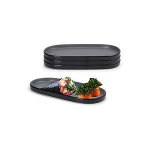 Petisqueira Prato Oval Preto Cinza Melamina Kit 3un de 23cm