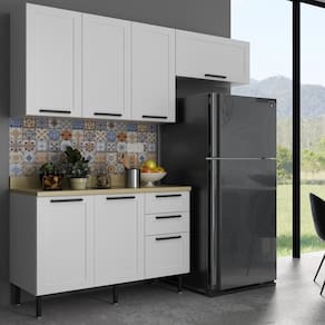 Cozinha Compacta MDF 3 Peças com Armários e Balcão com Tampo Multimóveis CR20456