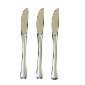 Kit 100 Facas Descartáveis De Luxo Em Plástico Prata 19,5Cm