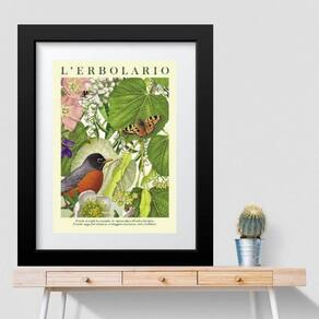 Quadro Pássaro Borboleta Vegetação- 60X48Cm