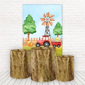 Painel Retangular E Capas 3D Sublimado Fazendinha Fkpc-966