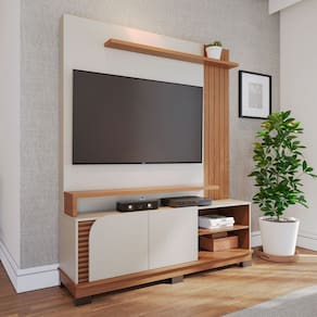 Estante para TV Até 65 Polegadas Boss 2 Portas Off White/Freijó 1500 - Pnr Móveis