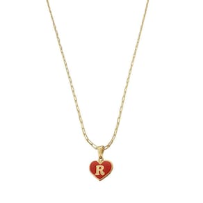 Colar Cartier 45Cm Coração Vermelho Letra R Banhado Ouro 18K