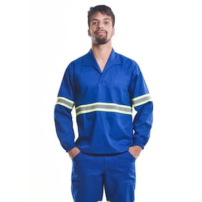 Camisa Profissional Elástico Punhos Faixa Refletiva Azul Royal