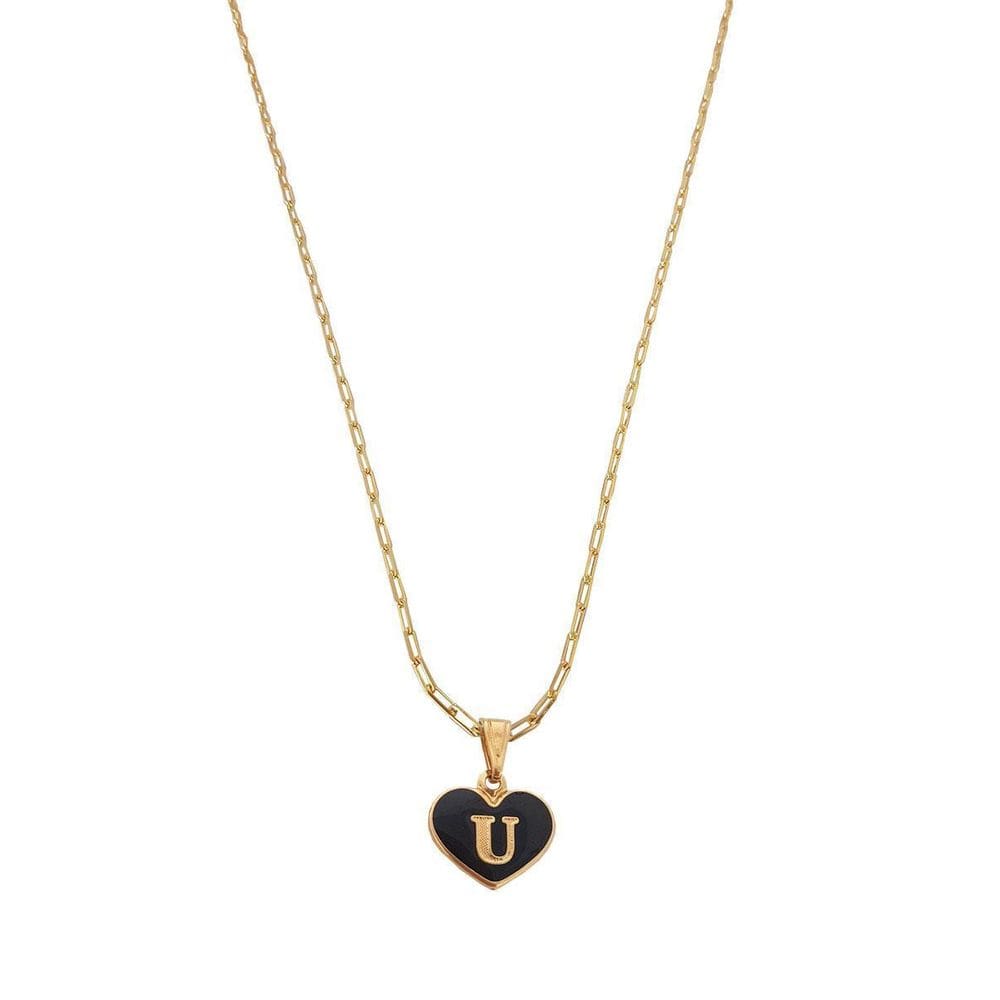 Colar Cartier 45Cm Coração Negro Letra U Banhado Ouro 18K