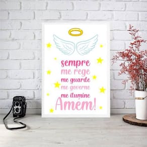 Quadro Decorativo Oração - Anjo Da Guarda Rosa 45X34Cm