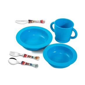 Copo Prato Talheres Infantil Silicone Azul Criança Kids Carros