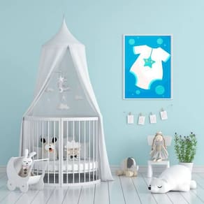 Quadro Barquinho Body Bebê Azul 24X18Cm Branco
