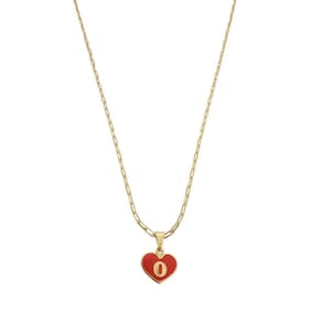 Colar Cartier 50Cm Coração Vermelho Letra O Banhado Ouro 18K