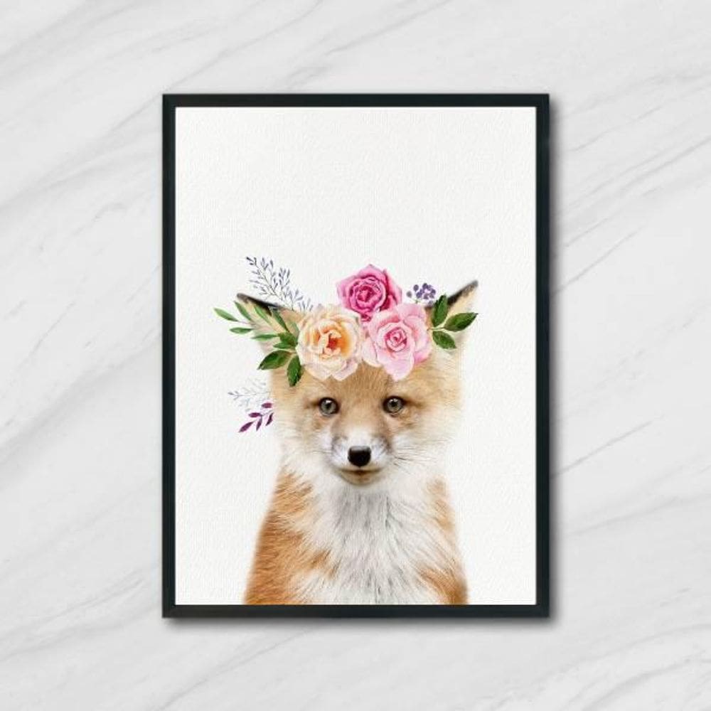 Quadro Raposinha Coroa De Flores 24X18Cm