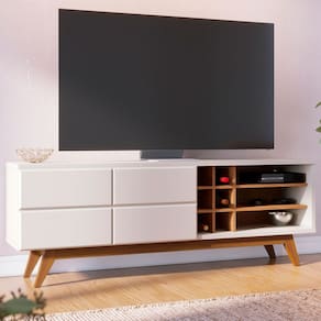 Rack para TV Até 70 Polegadas Light 2 Portas 2 Prateleiras Off White Matte/Freijó - Pnr Móveis