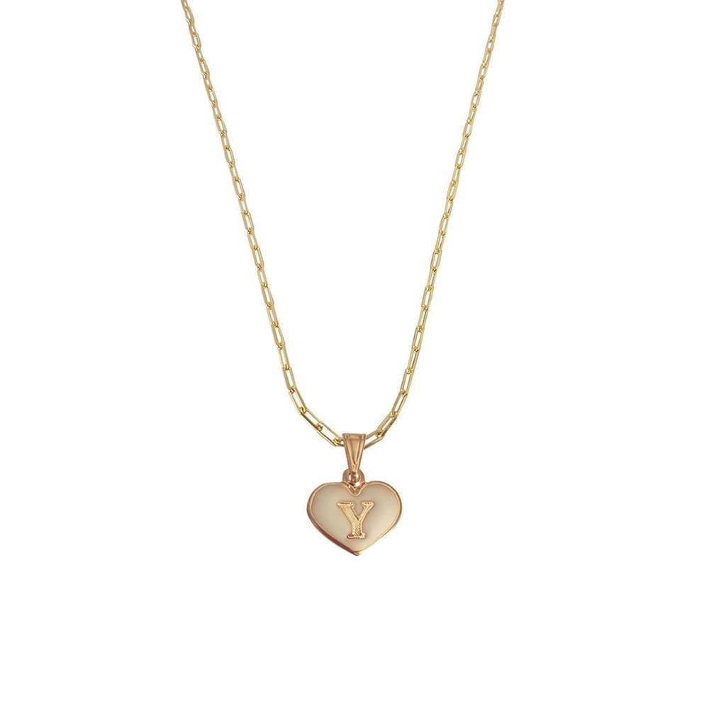 Colar Cartier 45Cm Coração Branco Letra Y Banhado Ouro 18K