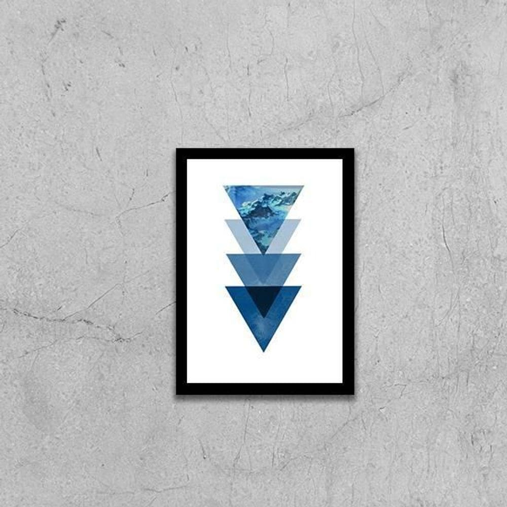 Quadro Geométrico Triângulos Azuis I 45X34Cm Com Vidro Preta