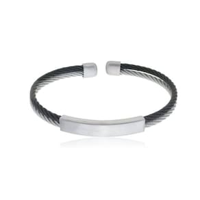 Bracelete Aço 1 Tira Torcida Black 1 Tira Torcida E Placa