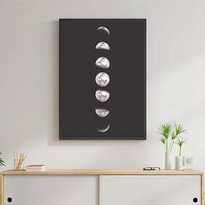 Quadro Decorativo Lua Fases 45X34Cm Com Vidro Madeira Preta