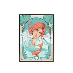 Quadro Vintage Signo Peixes 33X24 Com Vidro - Madeira Preta
