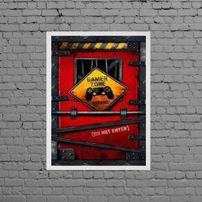Quadro Gamer Zone Do Not Enter 33X24Cm Moldura Branca