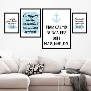 Kit 4 Quadros Decorativos Mar Calmo - Azul 24X18Cm Preto