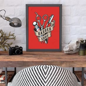 Quadro Decorativo Barber Shop Tesouras Moldura Preta 24X18Cm