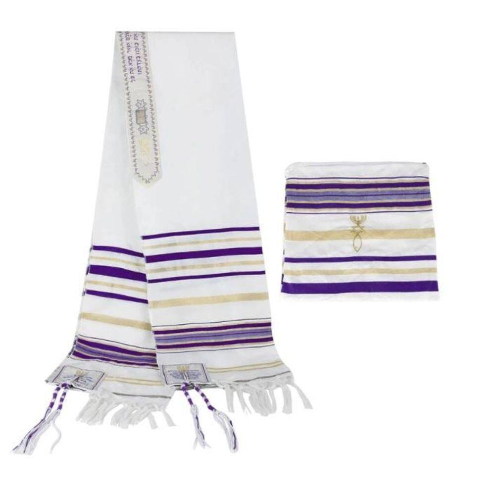 Talit Messiânico Importado 55cm x 1,80cm Roxo/Dourado