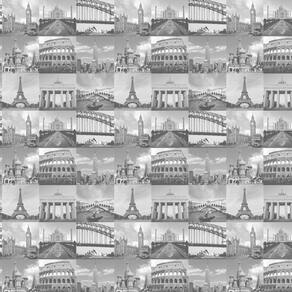 Papel De Parede Cinza Claro E Pontos Turísticos Autocolante
