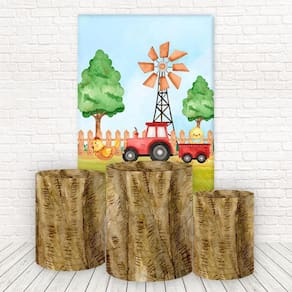 Painel Retangular E Capas 3D Sublimado Fazendinha Fkpc-966