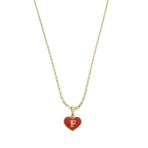 Colar Cartier 60Cm Coração Vermelho Letra F Banhado Ouro 18K
