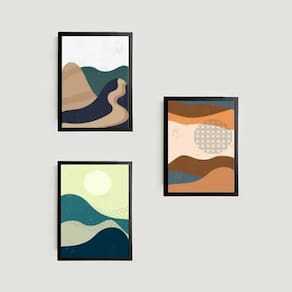 Kit 3 Quadros Abstratos Montanhas Coloridas 45X34 Preta