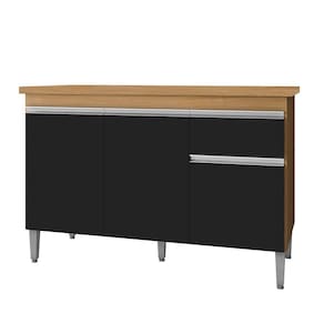 Balcão De Cozinha Com Tampo 120cm 1 Gaveta Tatiane Amêndoa-preto - Ajl Móveis