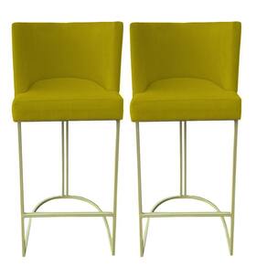Kit 02 Banquetas Toquio Base De Ferro Sued Amarelo D`classe Decor