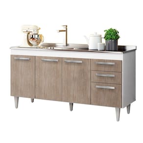 Balcão Gabinete Com Pia Inox 150cm Lisboa - Lumil Móveis Branco