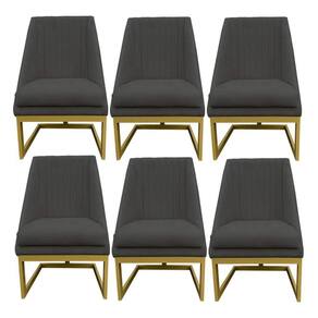 Kit 06 Cadeiras Para Sala De Jantar Ana Base De Ferro Suede Grafite D`classe Decor