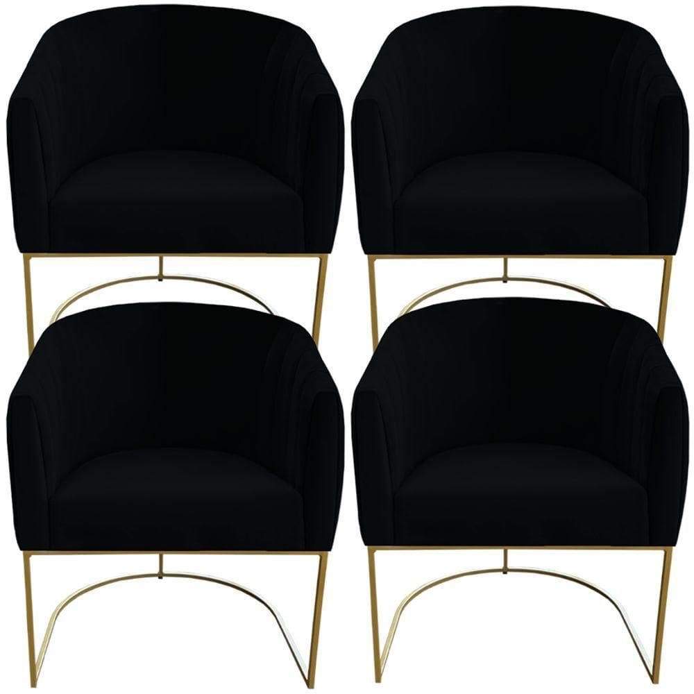 Kit 04 Poltrona Julia Com Base De Ferro Sala De Estar Escritório Recepção Clinica Suede Preto D`classe Decor