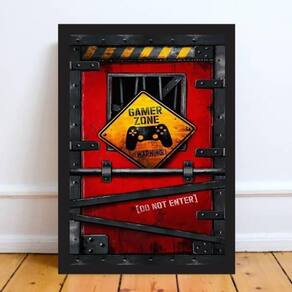 Quadro Gamer Zone Do Not Enter 24X18Cm Moldura Preta