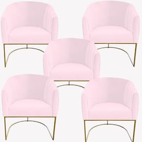 Kit 05 Poltrona Julia Com Base De Ferro Sala De Estar Escritório Recepção Clinica Suede Rosa Bebê D`classe Decor