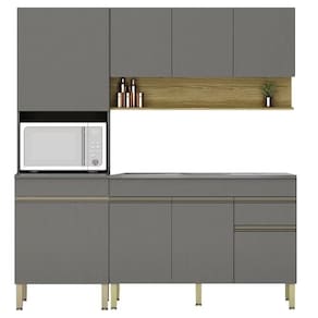 Armário De Cozinha 4 Peças Balcão 120cm Com Pia Lina09 K02 Gris-freijó - Mpozenato