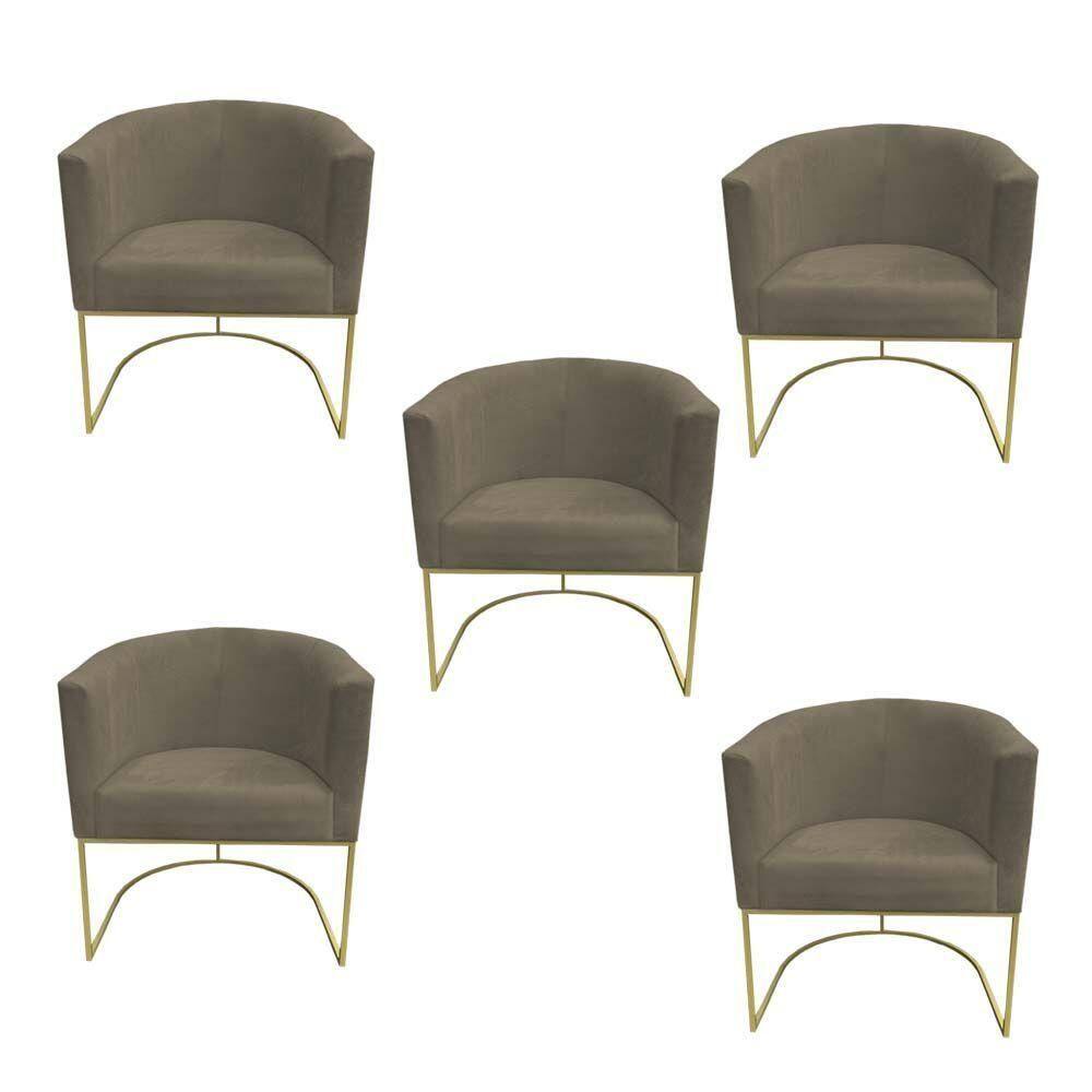 Kit 05 Poltronas Paola Base De Ferro Sued Marrom Rato D`classe Decor