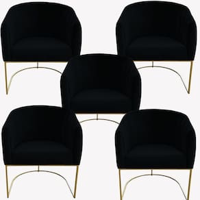 Kit 05 Poltrona Julia Com Base De Ferro Sala De Estar Escritório Recepção Clinica Suede Preto D`classe Decor