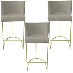 Kit 03 Banquetas Toquio Base De Ferro Sued Bege D`classe Decor