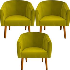 Kit 03 Poltrona Julia Decoração Salão Cadeira Escritório Recepção Estar Amamentação Suede Amarelo D`classe Decor