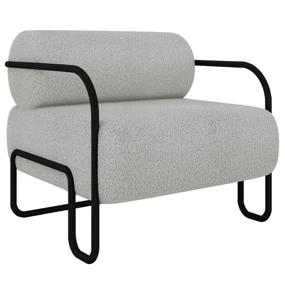 Poltrona Decorativa Para Sala Industrial Kira K04 Bouclê Cinza Claro - Mpozenato