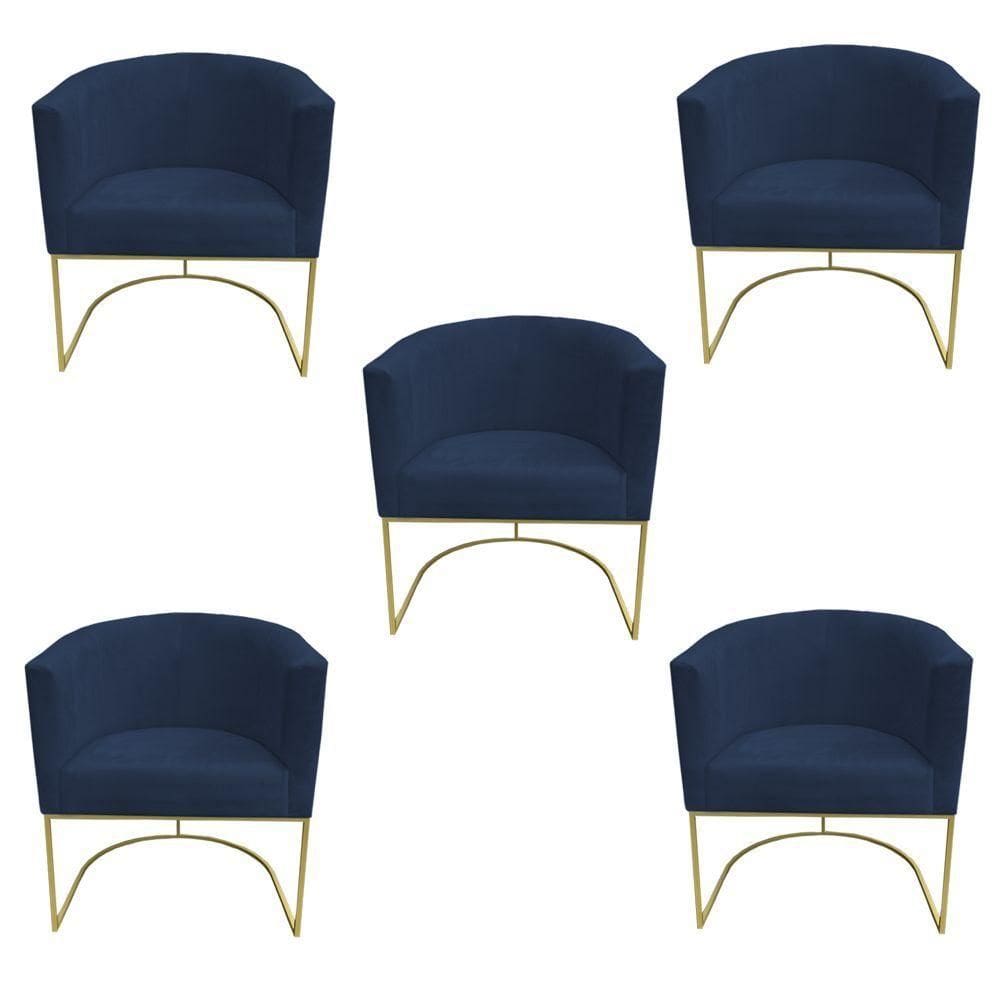 Kit 05 Poltronas Paola Base De Ferro Sued Azul Marinho D`classe Decor