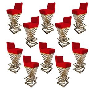 Kit 10 Banquetas Luma Base De Ferro Sued Vermelho D`classe Decor